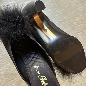 Sam Edelman Witney Featherd Slide Sandal Winter Pump Shoe Black  Fun and Fancy